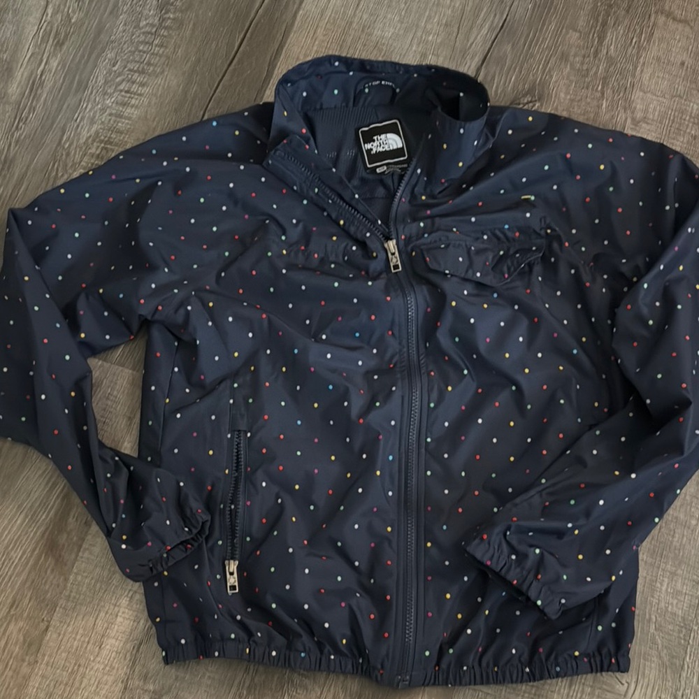 The North Face Navy Jacket with Colorful Dots